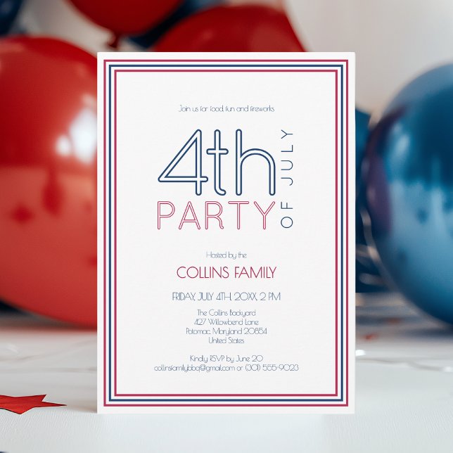 Invitation 4 juillet Famille Moderne Reunion (4th of July Modern Family Reunion Summer Party Invitation)