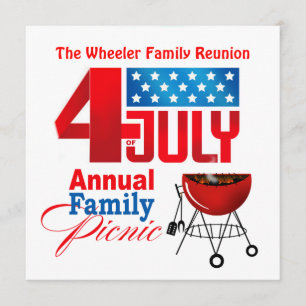 Invitation 4 juillet Famille Reunion Pique-nique BBQ Cuisine