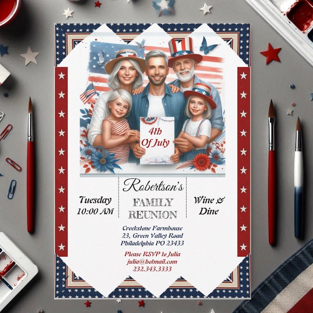 Invitation 4 juillet Famille Réunion Vin & Dine Party Photo (4th Of July Family Reunion Wine & Dine Party Photo Invitation)