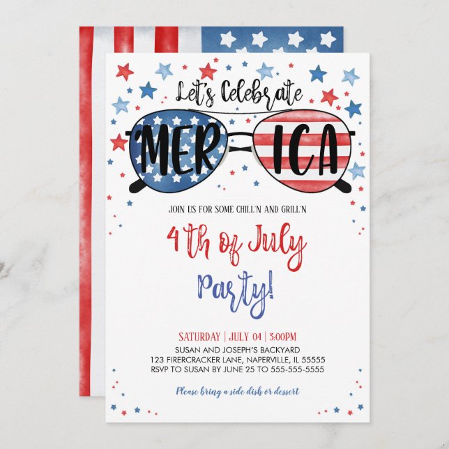 Invitation 4 juillet fête (Devant / Derrière)