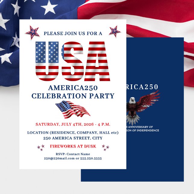 INVITATION 4 JUILLET FÊTE AMERICA250 (JULY 4TH AMERICA250 PARTY INVITATION)