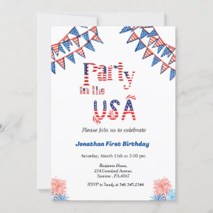 Invitation 4 juillet fête aux USA rouge blanc & bleu