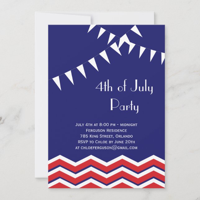 Invitation 4 juillet fête avec Chevrons et drapeau (Devant)