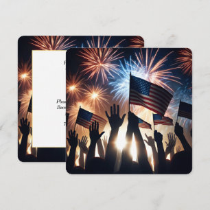 Invitation 4 juillet Fête Avec Drapeaux Et Feux D'Oeuvre