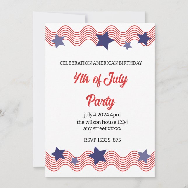 Invitation 4 juillet fête, Bonne saison des fêtes (Devant)