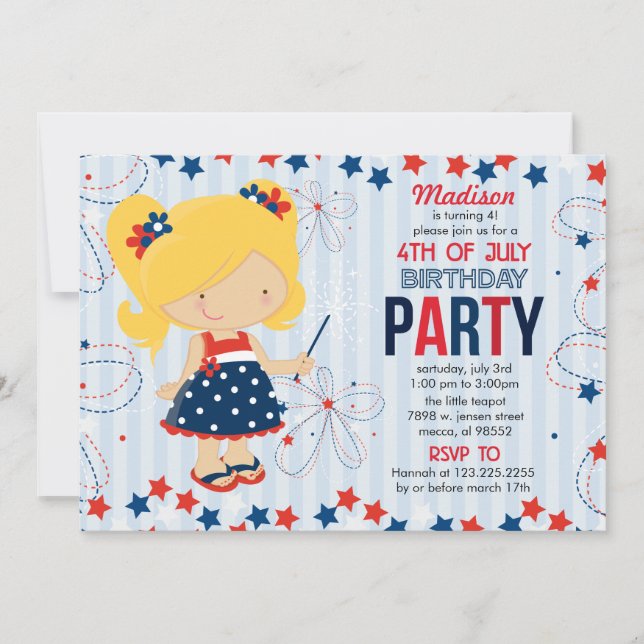 Invitation 4 juillet fête d'anniversaire pour des enfants (Devant)