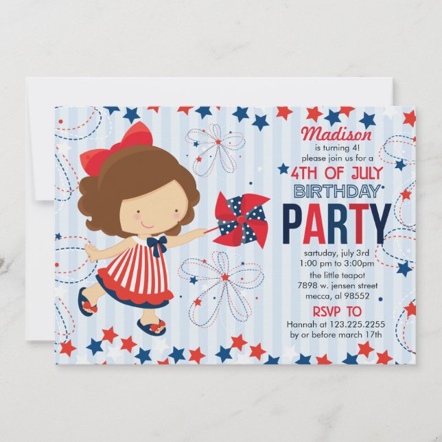 Invitation 4 juillet fête d'anniversaire pour des enfants (Devant)
