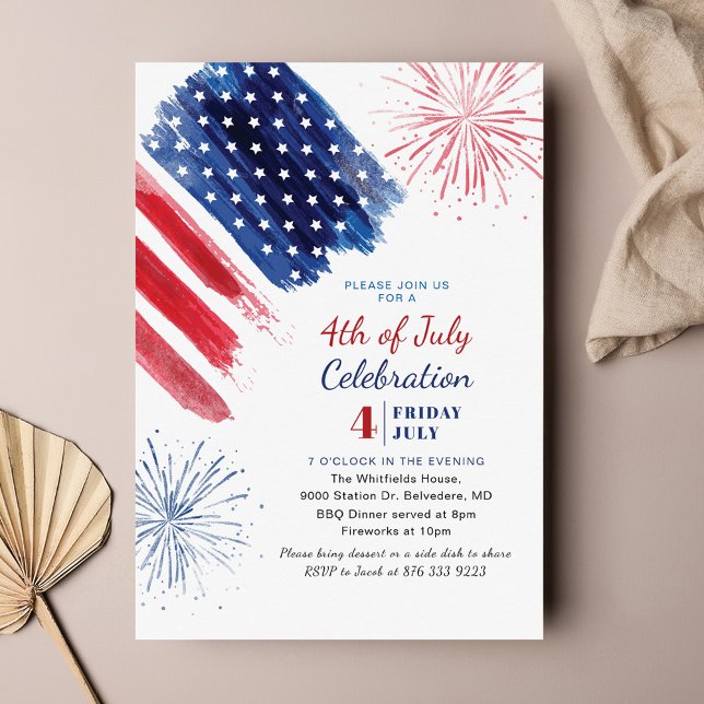 Invitation 4 juillet fête de l'Indépendance (4th of July Party Invitation Front View)
