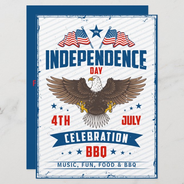 Invitation 4 juillet fête de l'indépendance aigle fête du bar (Devant / Derrière)