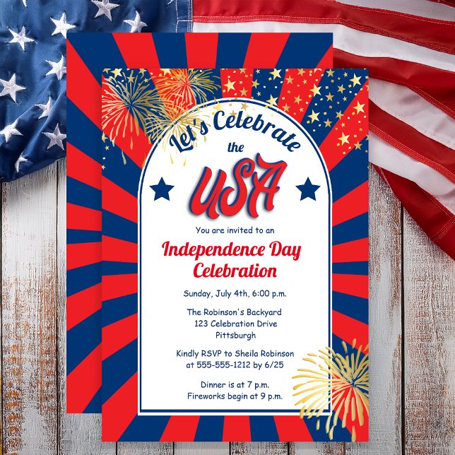 Invitation 4 juillet Fête de l'Indépendance Fête des Etats-Un (July 4th Independence Day "Let's Celebrate the USA" Holiday Party Invitation )