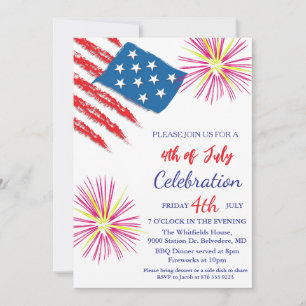 Invitation 4 juillet fête de l'indépendance Rouge Blanc Bleu