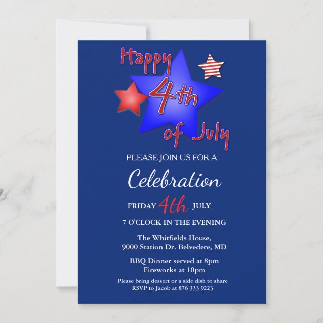 Invitation 4 juillet fête de l'indépendance Rouge Blanc Bleu (Devant)