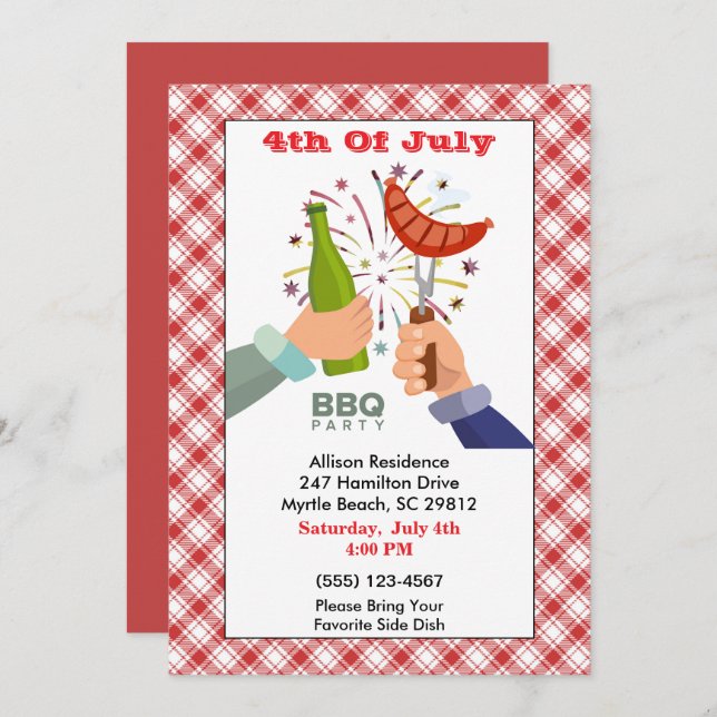Invitation 4 juillet fête de pique-nique de la bière et Frank (Devant / Derrière)