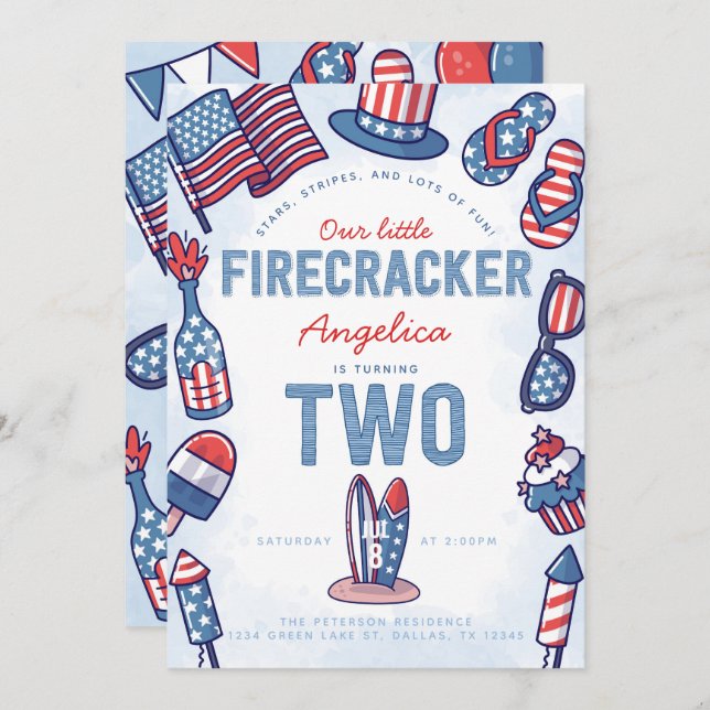 Invitation 4 juillet fête du 2e anniversaire (Devant / Derrière)