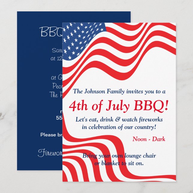 Invitation 4 juillet Fête du barbecue (Devant / Derrière)