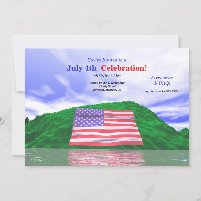 Invitation 4 juillet Fête du drapeau américain et des colline (Devant)