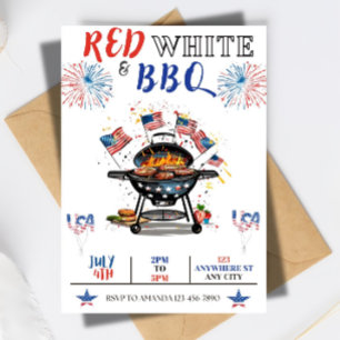 Invitation 4 juillet Fête ÉDITABLE, Blanc Rouge