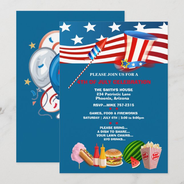 Invitation 4 juillet Fête Patriotique (Devant / Derrière)