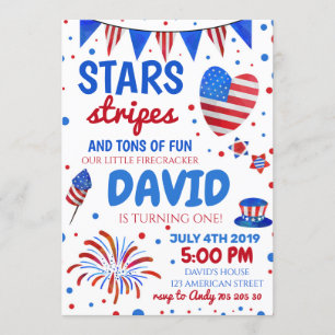 Invitation 4 juillet Firecracker Patriotic Boy