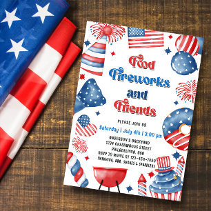 Invitation 4 juillet Fireworks America Drapeau BBQ