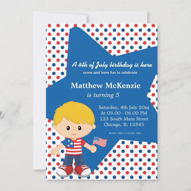 Invitation 4 juillet garçon d'anniversaire (Devant)