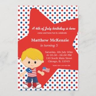 Invitation 4 juillet garçon d'anniversaire