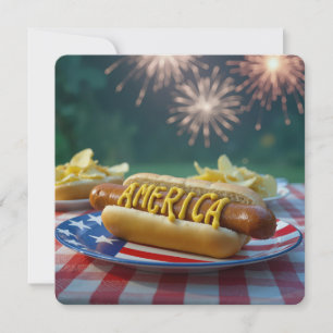 Invitation 4 juillet hot dog américain