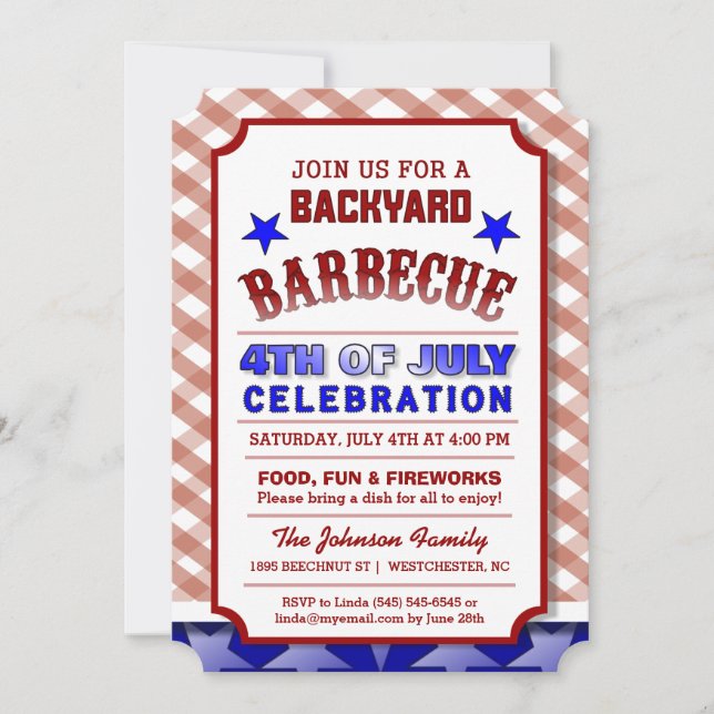 Invitation 4 juillet Jardin Fête du barbecue (Devant)