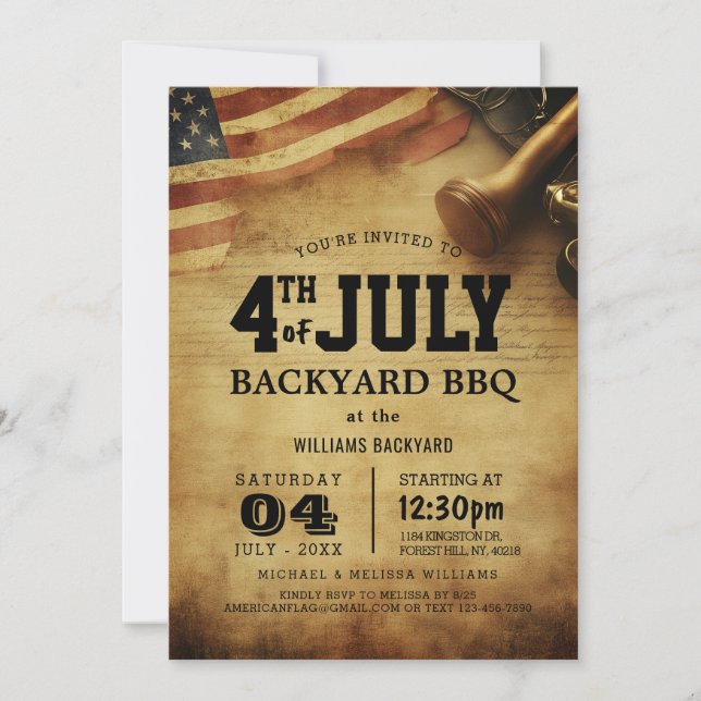 Invitation 4 juillet Jardin moderne BBQ I Rustique (Devant)