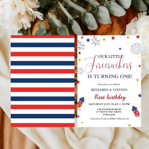 Invitation 4 juillet Little Firecracker 1er anniversaire jume