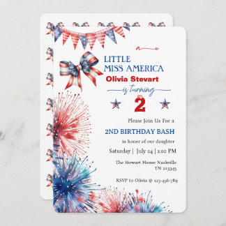 Invitation 4 juillet Little miss America 2e anniversaire
