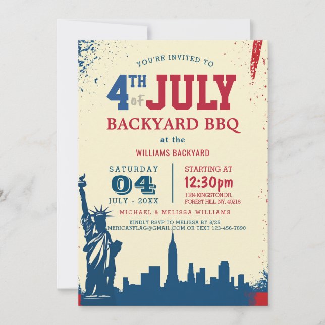 Invitation 4 juillet moderne Jardin liberté barbecue (Devant)