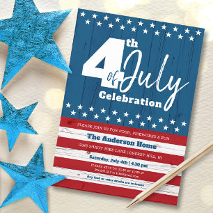 Invitation 4 juillet moderne Patriotic American Rustic Wood