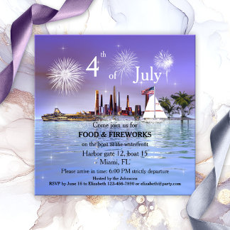 Invitation 4 juillet navigation ou feux d'artifice