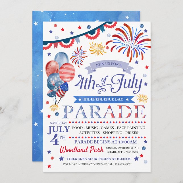 Invitation 4 juillet Parade Flyer (Devant / Derrière)