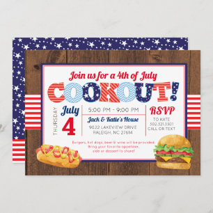 Invitation 4 juillet partie patriotique de barbecue