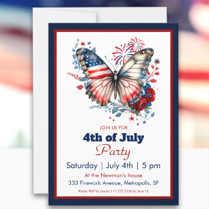 Invitation 4 juillet Patriotic Butterfly & Fireworks Party