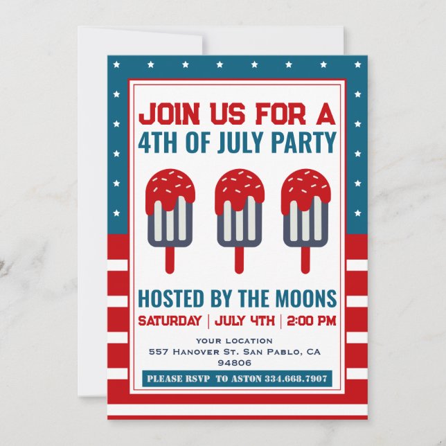 Invitation 4 juillet Patriotic Ice Cream (Devant)
