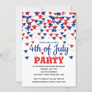 Invitation 4 juillet pluie Blue Red White Star Party