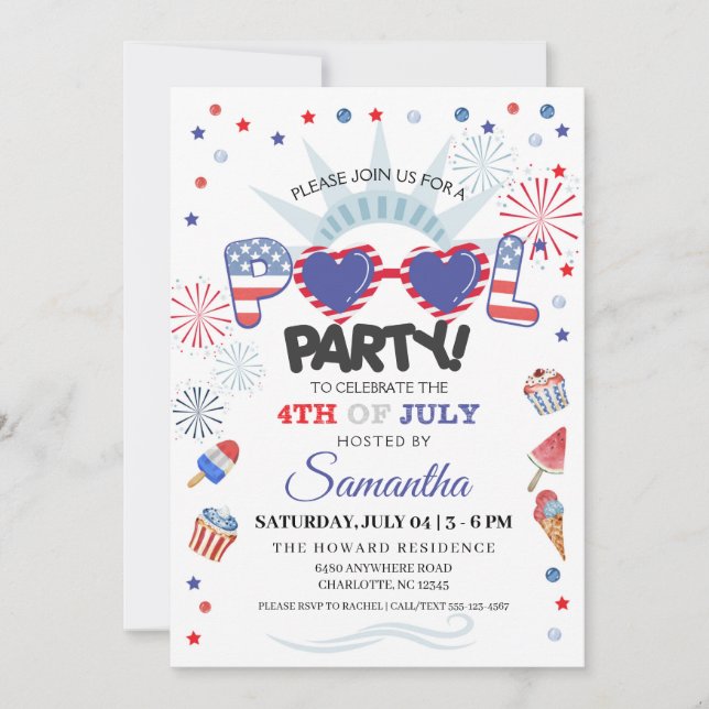 Invitation 4 juillet Pool Party (Devant)