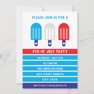 Invitation 4 juillet Popsicle rouge blanc bleu
