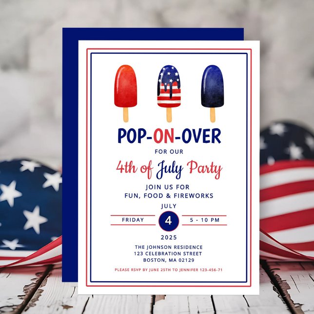 Invitation 4 juillet Popsicle Rouge Blanc Et Bleu (Red White And Blue Popsicle 4th Of July Invitation)