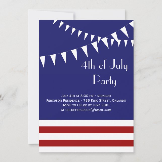 Invitation 4 juillet Red, White & Blue Party (Devant)