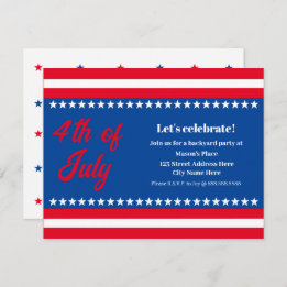 Invitation 4 juillet Red White et Blue Party