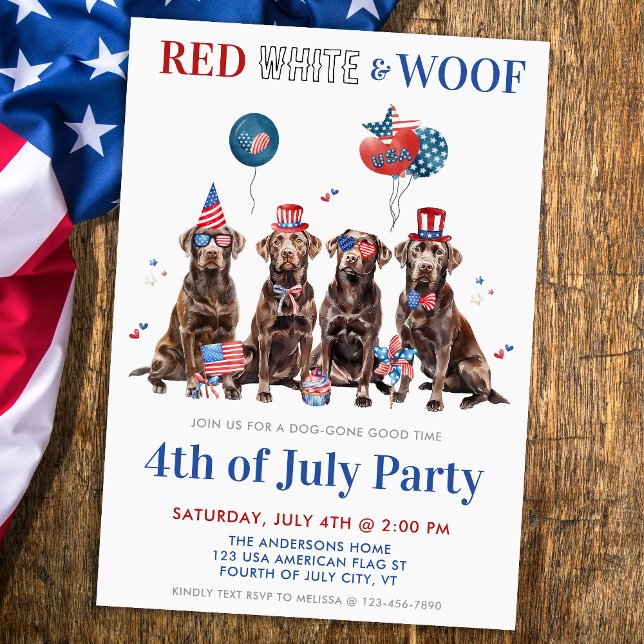 Invitation 4 juillet Red White & Woof Patriotic Dogs Party (Créateur téléchargé)