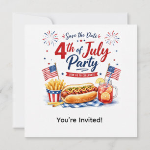 Invitation 4 juillet, réservez la date Fête de l'Indépendanc