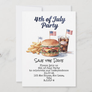 Invitation 4 juillet, réservez la date Fête de l'Indépendanc