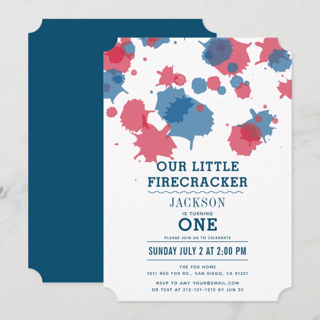 Invitation 4 juillet Rouge & Bleu 1er anniversaire (Devant / Derrière)