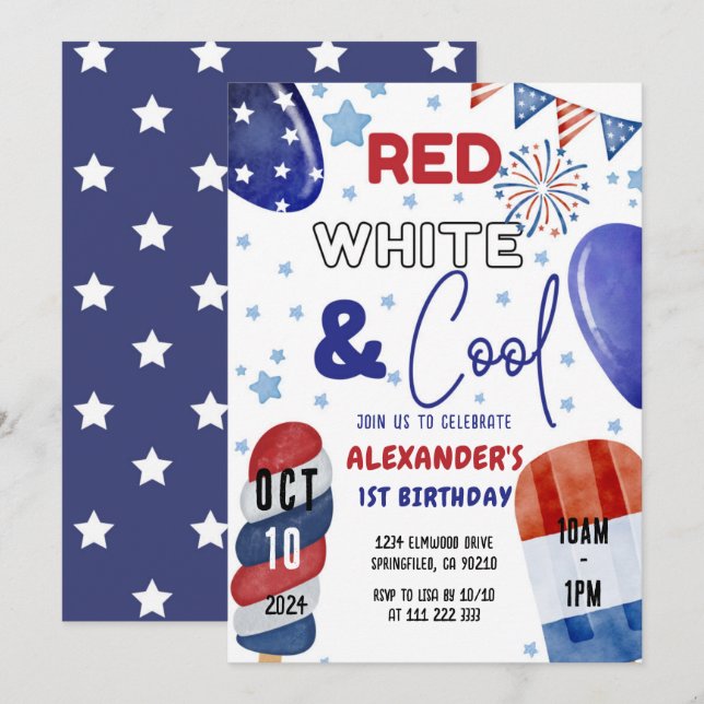 Invitation 4 juillet Rouge, Bleu Blanc 1er 3e 5e anniversaire (Devant / Derrière)