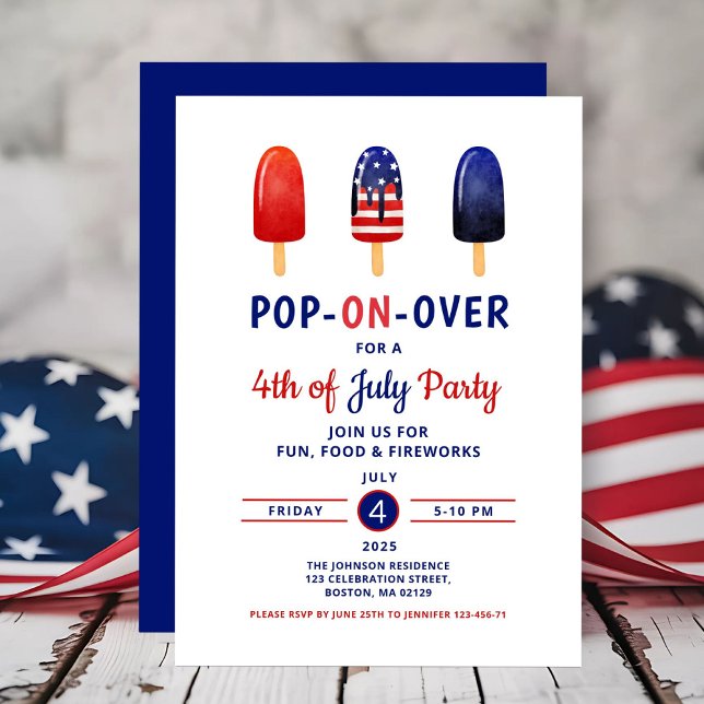 Invitation 4 juillet Rouge Rouge Blanc Et Bleu (Cute Red White And Blue Popsicle 4th Of July Invitation)